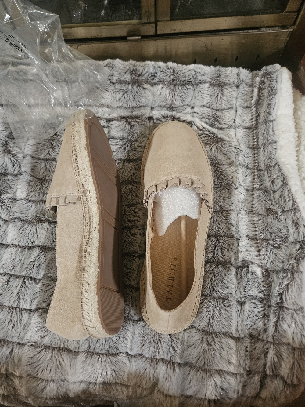 Talbots Beige Suede Espadrille Loafers with Braided Trim